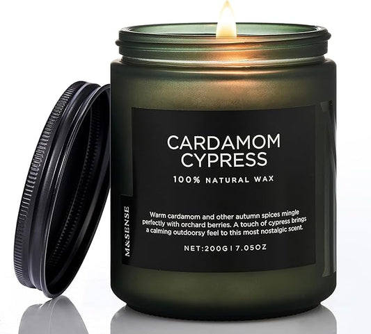 M&SENSE Cardamon & Cypress Single Cotton Wick Natural Soy Wax Autumn Fragrance Candle for Home Decor, Fall Scented Gift for Holiday 7.05oz 50 Hours Burn Clean Non Toxic Candle - Bloomnest