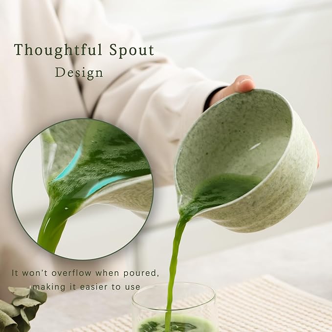 Matcha Set, Japanese Tea Set Includes Matcha Bowl with Spout, Matcha Whisk Holder, Bamboo Matcha Whisk and Bamboo Scoop, 17 oz Mottled Green Glaze Ceramic Matcha Kit for Tea Lovers - Bloomnest