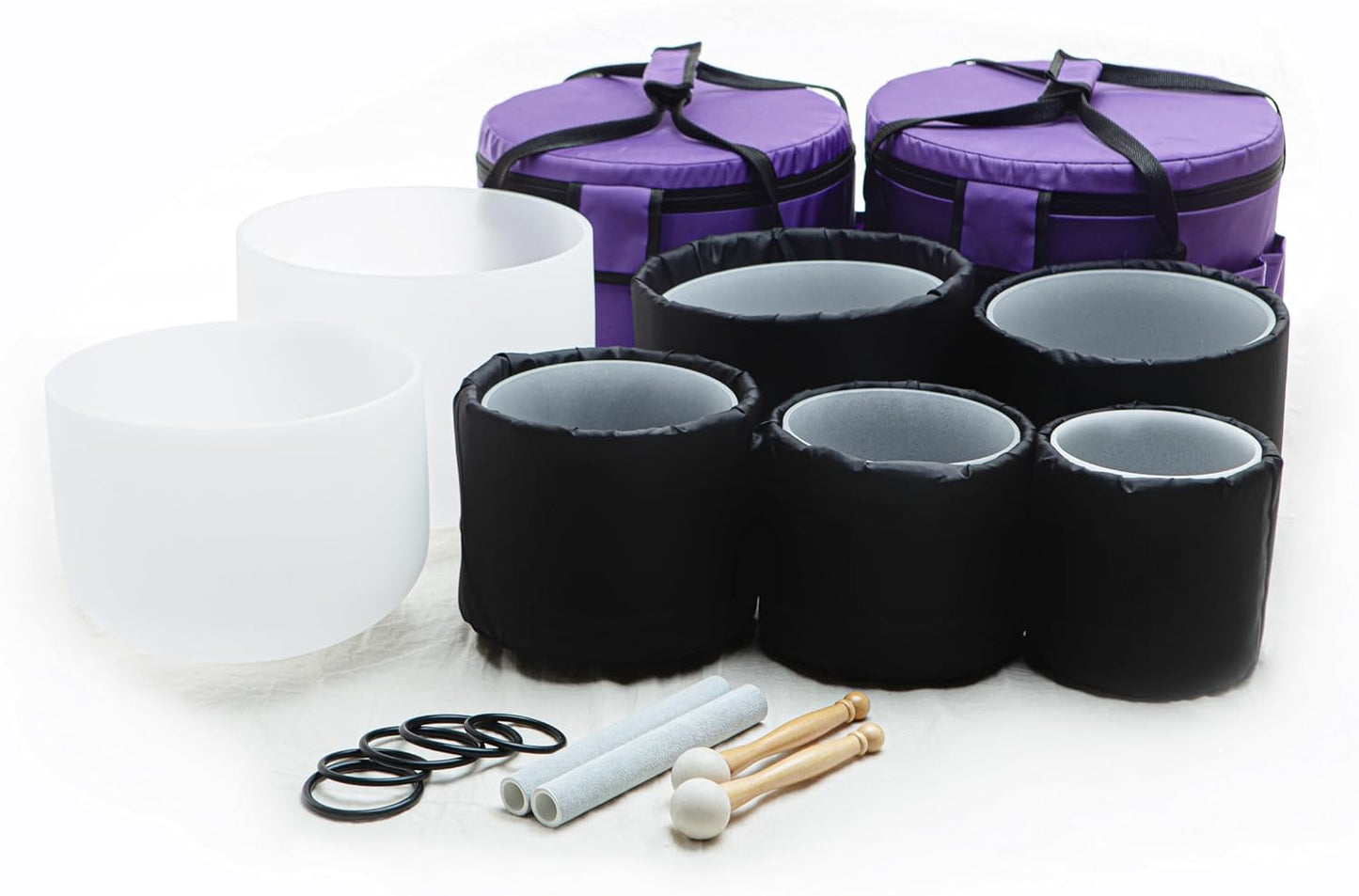 Leize Crystal Singing Bowl with Carrying Case, White, Set of 7 size 6-12" A-G Note 432 hz