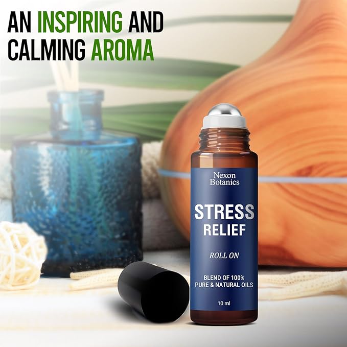 Stress Relief Essential Oil Roll-On Blend 10 ml - Natural Stress Relief with Lavender, Geranium & Frankincense Oils Roller - Pure & Calming Aromatherapy - Nexon Botanics - Bloomnest