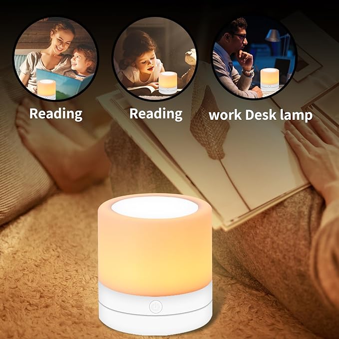 Nursery Night Light for Kids, USB Rechargeable Small Desk Lamp,13 RGB Colors & 4 Brightness & 1 Remote, Touch Bedside Cordless Table Lamp, Portable Night Lamp for Bedroom Living Room (2 Pack White) - Bloomnest