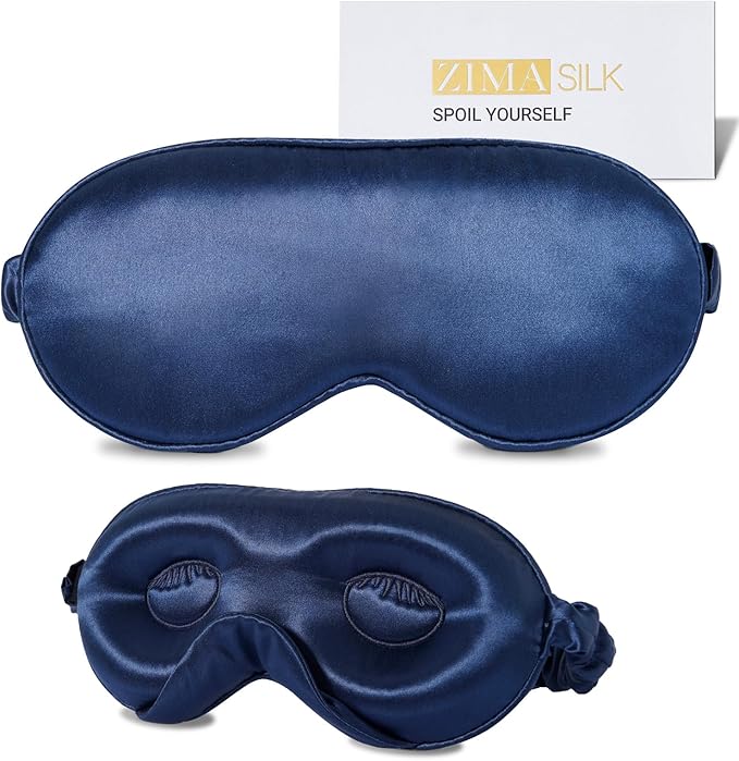 ZIMASILK Adjustable 22 Momme 100% Mulberry Silk Sleep Mask, Upgraded 3D Contoured Cup Eye Mask for Sleeping, Super Soft & Breathable Blindfold, Blackout for Deep Sleeping (Navy Blue) - Bloomnest