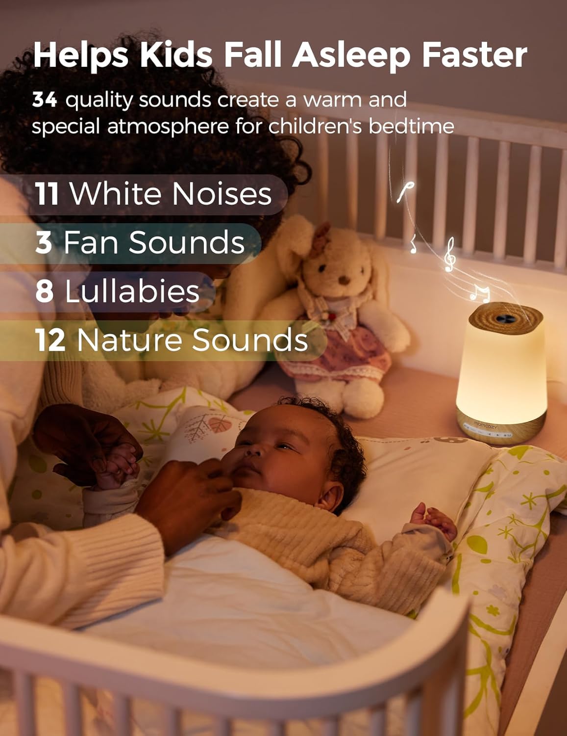 Baby Sound Machine, Momcozy White Noise Machine for Baby Sleeping with Night Light, Toddler Sleep Trainer with 34 Soothing Sounds, Timer, App Remote Control, Personal Sleep Routine(Wood Grain)