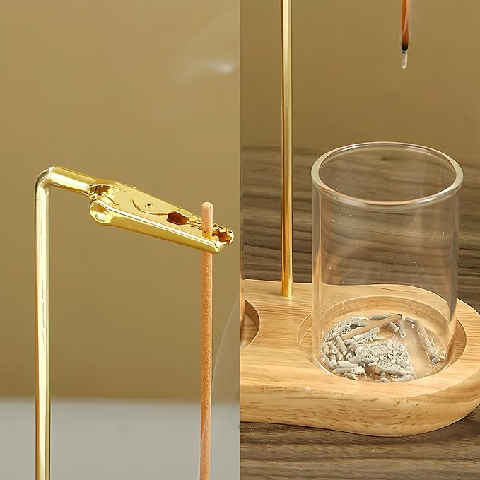 Glass Incense Holder, 2 in1 Incense Sticks Burner Holder with Storage,Hang Upside Down Incense Holder for Sticks with Glass Ash Catcher for Meditation Yoga Spa Room Decor - Bloomnest