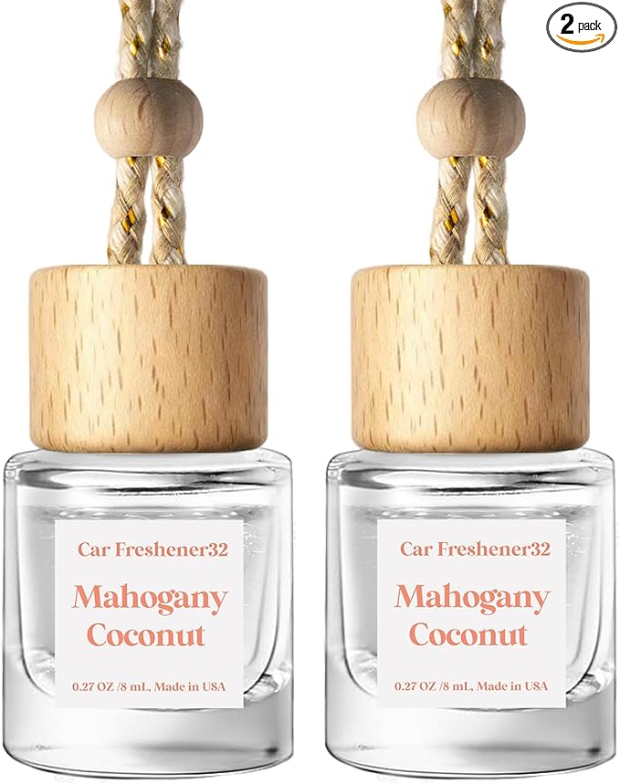 C Classy Car Air Freshener Hanging 2 Pack, Mahogany Coconut Essential Oil Diffuser for Cars, Cute Car Freshener, Long-Lasting Fragrance, C ar Air Fresheners for Women & Men Gift, Made in USA - Bloomnest