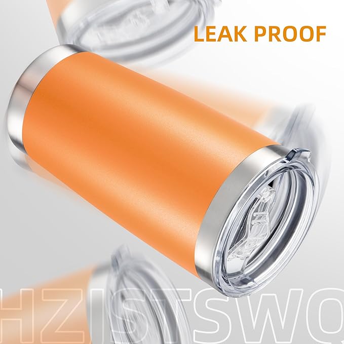 20 oz Tumbler Bulk with Lid Stainless Steel Insulated Tumblers Double Wall Vacuum Coffee Mug Powder Coated Tumbler Cups for Cold and Hot Drinks, Orange, 6 pack