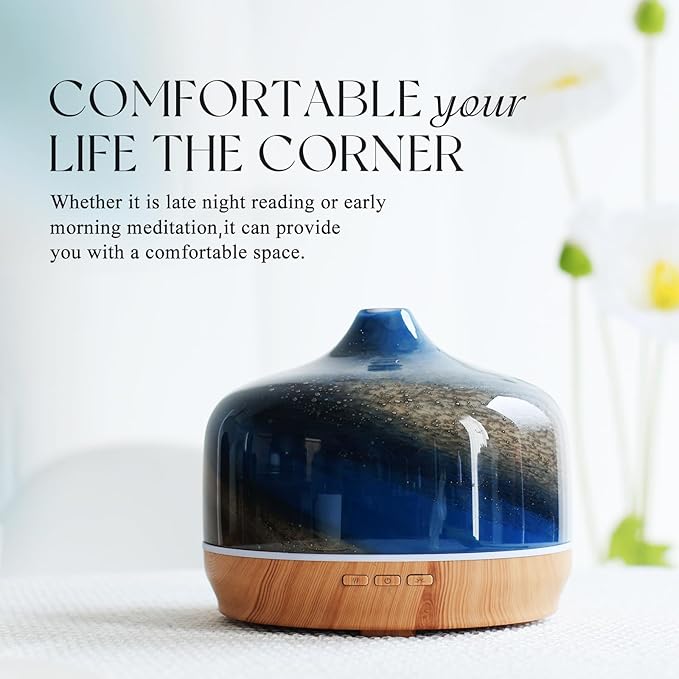 Porseme 500ml Glass Essential Oil Diffuser Aromatherapy Ultrasonic Cool Mist Humidifier 15-21 Running Hours Waterless Auto-Off Air Diffusers for Sleeping Yoga Office Working Spa and Rest (Galaxy) - Bloomnest