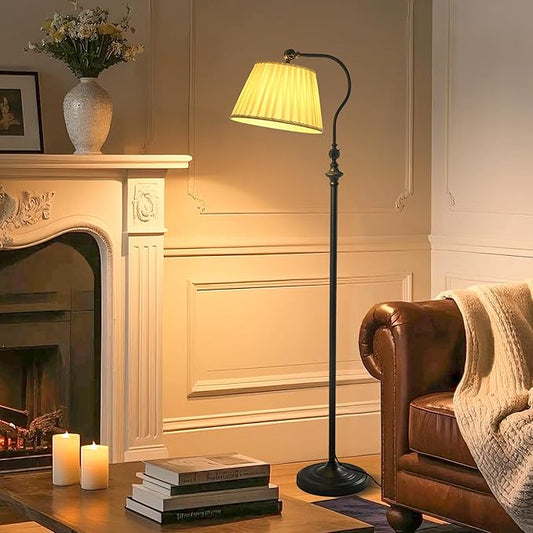 Smart LED Floor Lamp with Fabric Shade, Dimmable Standing Lamp,Remote & App Control, Adjustable Brightness & Color Temperature for Living Room,Bedroom,Office,Farmhouse, Mid Century Modern Boho Decor ﻿