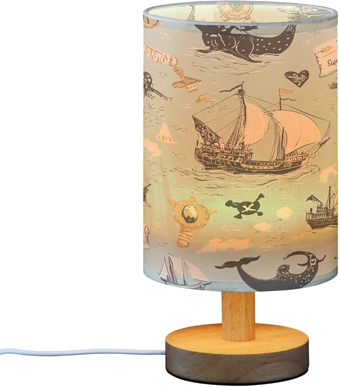 Pirate Maps Vintage LED Table Lamp with USB Port Night Light Bedroom Lamps for Nightstand Living Room Dorm Home Office Desk - Bloomnest