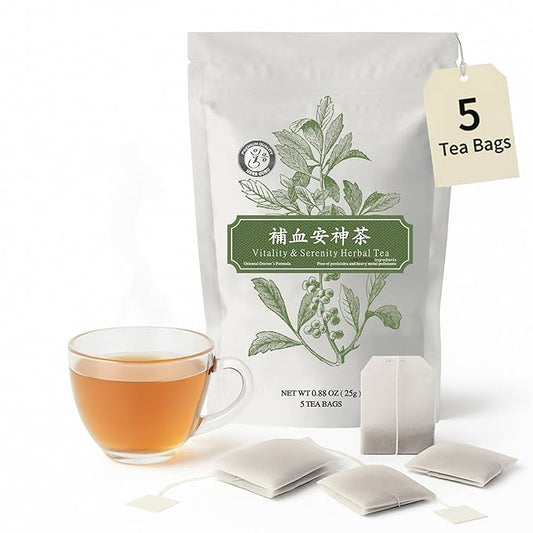 Herb Guru Vitality & Serenity Herbal Tea, natural Herbal Blend with Jujube, Goji Berry & Angelica Root, Restorative Infusion & Wellness Beverage, Includes 5 natural Tea Bags for Balanced Energy