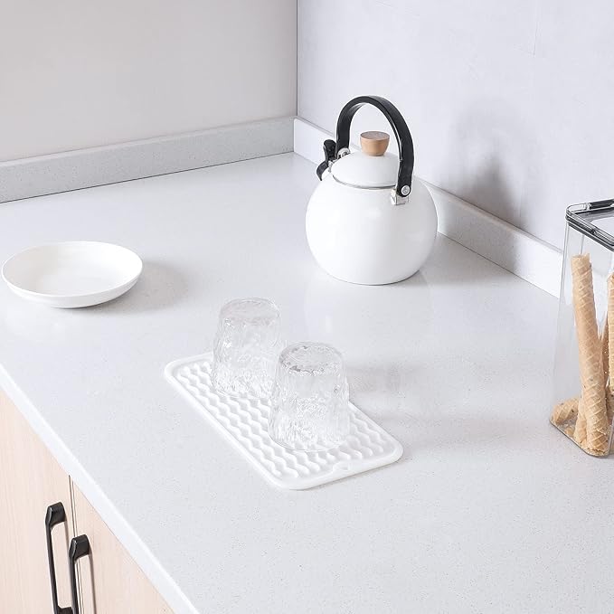 Silicone Dish Drying Mat for Multiple Usage,Easy clean,Eco-friendly,Heat-resistant Silicone Mat for Kitchen Counter or Sink,Refrigerator or Drawer Liner White S 12 inches x 6 inches - Bloomnest
