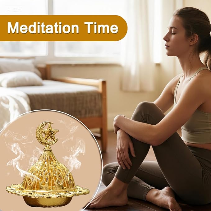 Majewel 3 in 1 Incense Holder, Vintage Incense Holders for Sticks with 9 Holes, Incense Burner Ash Catcher, Brass Incense Stick and Cone Burner for Meditation, Yoga, Home Decor (Star)