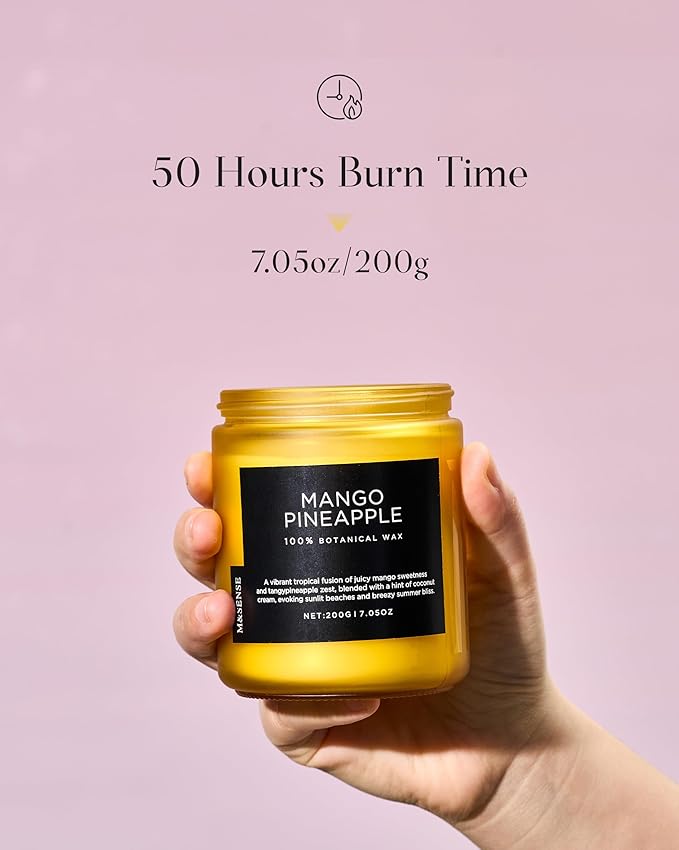 M&SENSE Mango Pineapple Tropical Scented Candle, 7.05oz Non Toxic Natural Soy Wax 50 Hours Long Lasting Burn Fruit Scent Summer Gifts for Housewarming, 2 Wick Aromatherapy Candle for Women Men - Bloomnest