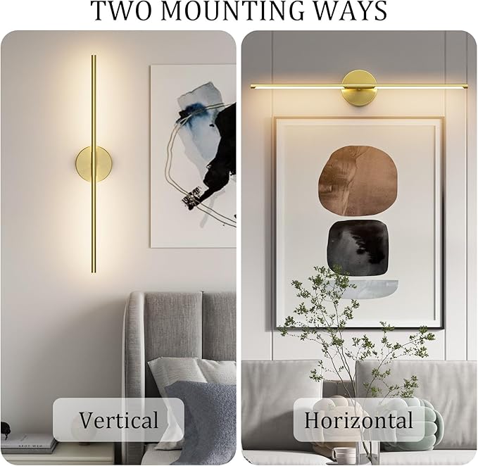 28In Gold Wall Sconce Set of Two,Modern Hardwired Bathroom Wall Sconces Vantiy Light 3000K LED 360° Rotatable for Bedroom Bathroom Living Room (2 Pack) - Bloomnest