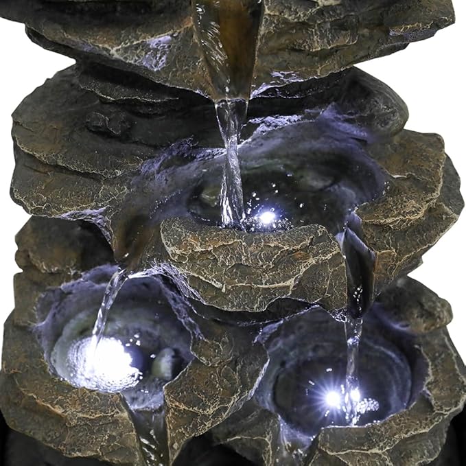 15.7” High Rock Falls Tabletop Water Fountain with LED Lights - Indoor 5-Tier Cascading Fountain for Home and Office Decor (Gray_3, 15.7" high) - Bloomnest