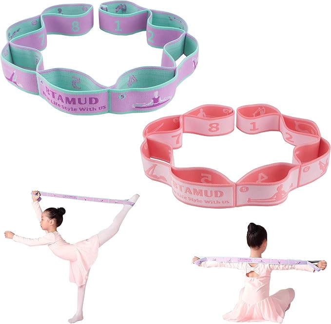 2 PCS Stretch Strap for Kids Dance Elastic Band for Children Gymnastics Stretching Strap Kids Stretching Bands Multi-Loop Adjustable Exercise Bands Stretching Resistance Ballet Bands -8 Loops - Bloomnest