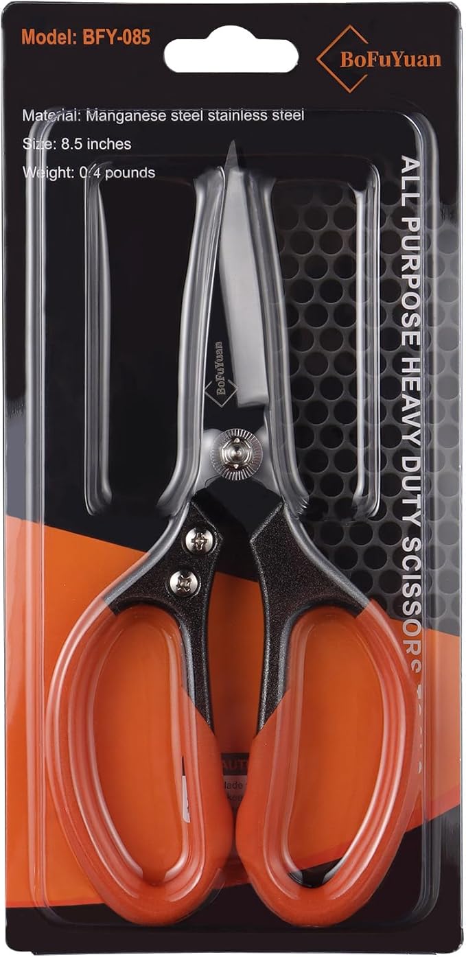 Heavy Duty All Purpose Scissors, Stainless Steel Blades, Black Orange Comfort Grip Handle, 8.5 Inch Professional Multipurpose Utility Sharp Shears for Kitchen, Garden, Office, Craft, Sewing - Bloomnest