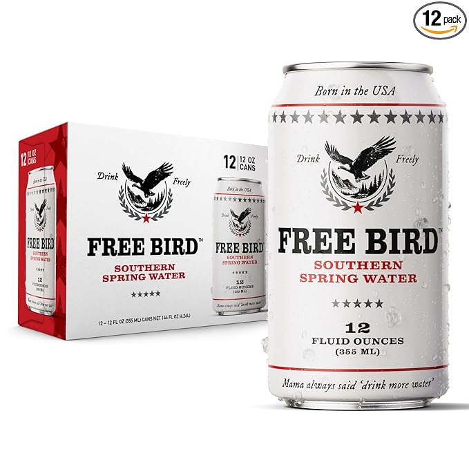 Free Bird Southern Still Spring Water - 12 Pack, 12oz Cans, Zero Calories, Crisp & Clean Pure Georgia Blue Ridge Mountain Water, Naturally Sourced, Shelf-Stable - Bloomnest