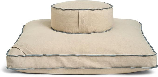 Meditation Cushion Set by renoo - Durable Comfortable Organic Cotton, Linen, Hemp - Modern Zafu Zabuton - Buckwheat Kapok Filled Floor Pillow Yoga Bolster in 15 Colors Washable Cover