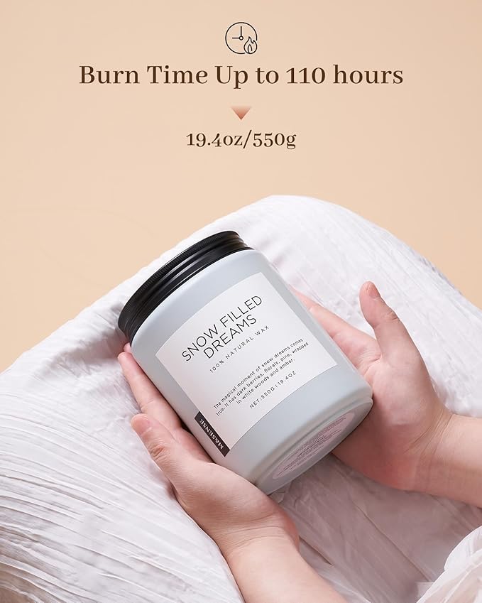 M&SENSE Snow Filled Dreams Winter Large Scented Candles, 19.4oz 110 Hour Clean Non Toxic Long Lasting Candle Organic Natural Soy Wax Candle Gifts for Women Men - Bloomnest