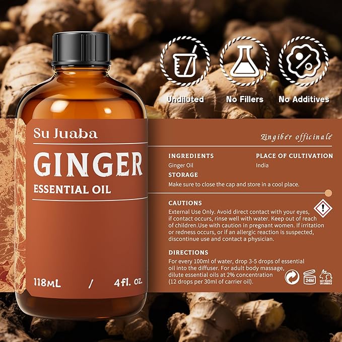SU JUABA Ginger Oil 4 Fl Oz, 100% Pure Natural for Massage, Diffuser, Aromatherapy, Hair & Skin Care - 118ML Bloomnest