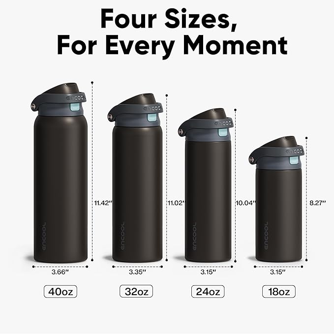ENCOOL Leakproof Insulated Water Bottle with Straw Dual-Sip Water Bottle Bag-Safe Design for Work, Commute & Gym – Keeps Drinks Cold All Day, 32 oz, Charcoal Gray ENCOOL