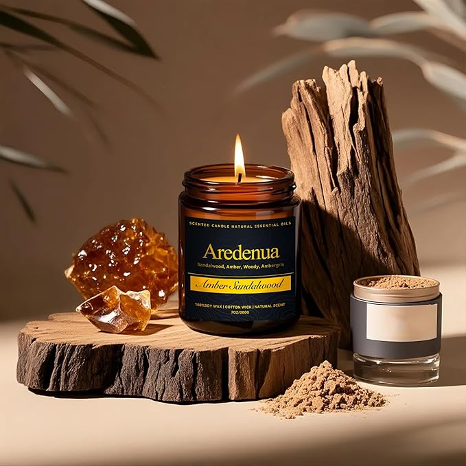 Amber Sandalwood Candle, Scented Candles for Home, Masculine Candle, Aromatherapy Gifts - 7oz Soy Candles for Home Scented, 50 Hours Burn Time, Perfect for Creating Relaxing & Room Filling Fragrance - Bloomnest