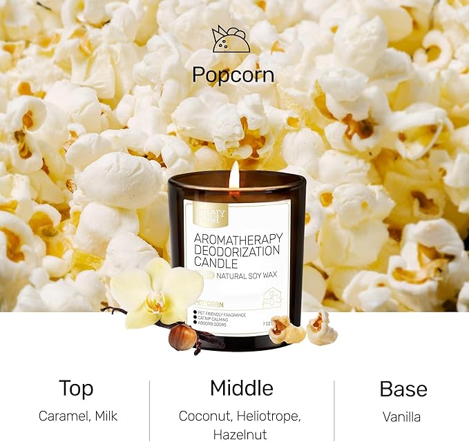 Odor Eliminating Candle, Vanilla Popcorn Scented Candle, Pet-Friendly Soy Candles, 60 Hours, 7 oz - Bloomnest