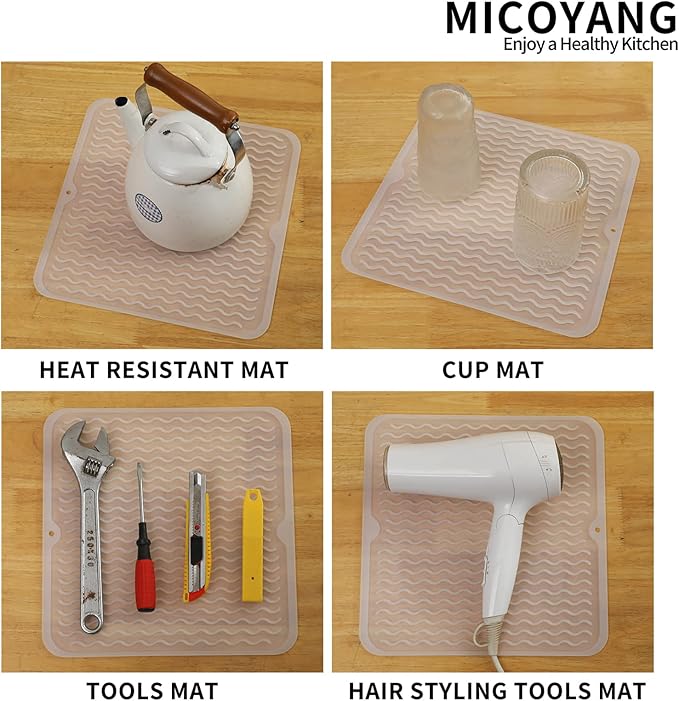 Silicone Dish Drying Mat for Multiple Usage,Easy clean,Eco-friendly,Heat-resistant Silicone Mat for Kitchen Counter or Sink,Refrigerator or Drawer liner Translucent M 12 inches x 12 inches - Bloomnest