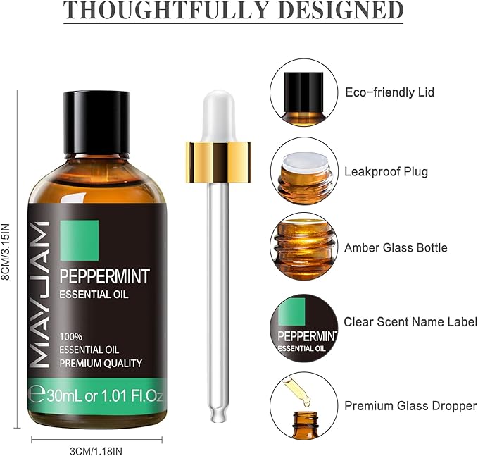 Peppermint Essential Oil, MAYJAM Peppermint Oil for Diffusers for Home, 30ML Pure Essential Oils for Humidifiers or DIY Bath Bomb for Home-1.01FL.OZ - Bloomnest