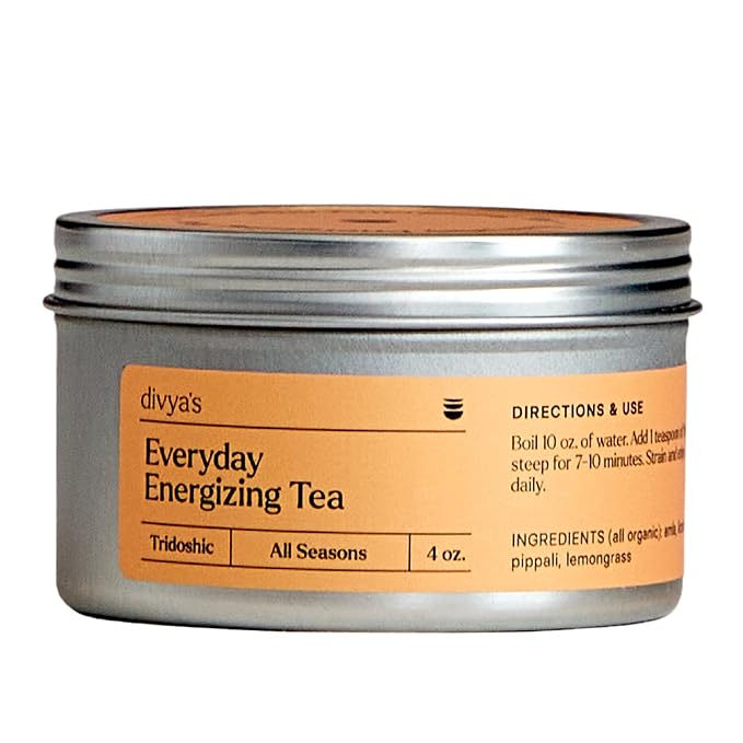 Divya's Everyday Energizing Ginger Tea, Uplifting Ayurvedic Herbal Tea with Amla, Lemongrass, Nettles, & More, Caffeine Free, Organic, Non-GMO, Ayurvedic, Loose Leaf Tea - Bloomnest
