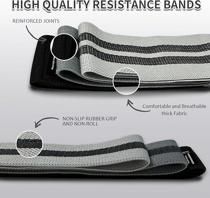9 PCS Fabric Resistance Bands Set for Working Out, Non-Slip Exercise Booty Bands for Women & Men Leg and Glutes with Hair Ties and Tape Measure - for Home Gym Workout, Yoga, Pilates - Bloomnest