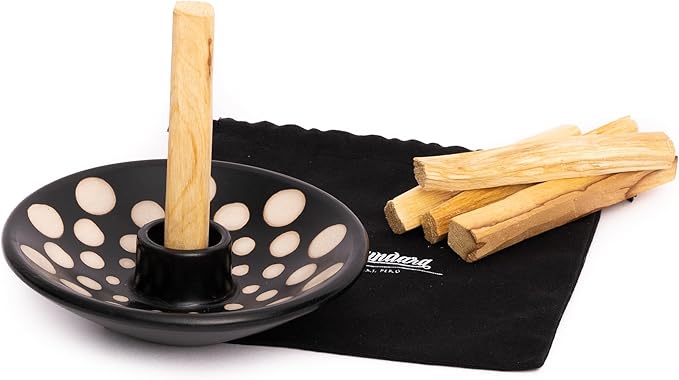 Palo Santo Holder with 5 Sticks - Luna Sundara Handmade Ceramic Incense Burner - Polka Dot Chulucanas Pottery from Peru - Smudge Bowl for Sage - Aromatherapy Gift Set LunaSundara