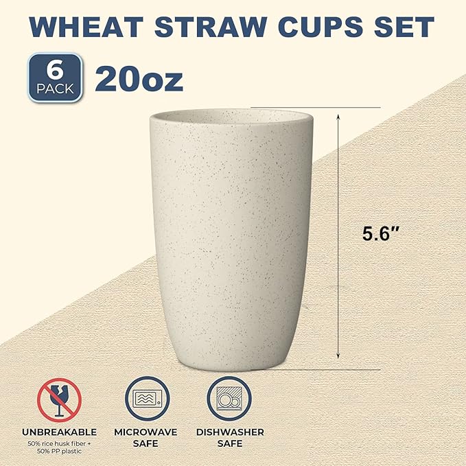 Wheat Straw Cups 8 PCS Good Alternative to Plastic Reusable Cups 20 oz Unbreakable Drinking Cup Reusable Dishwasher Safe Water Plastic Glasses Colorful Series - Bloomnest
