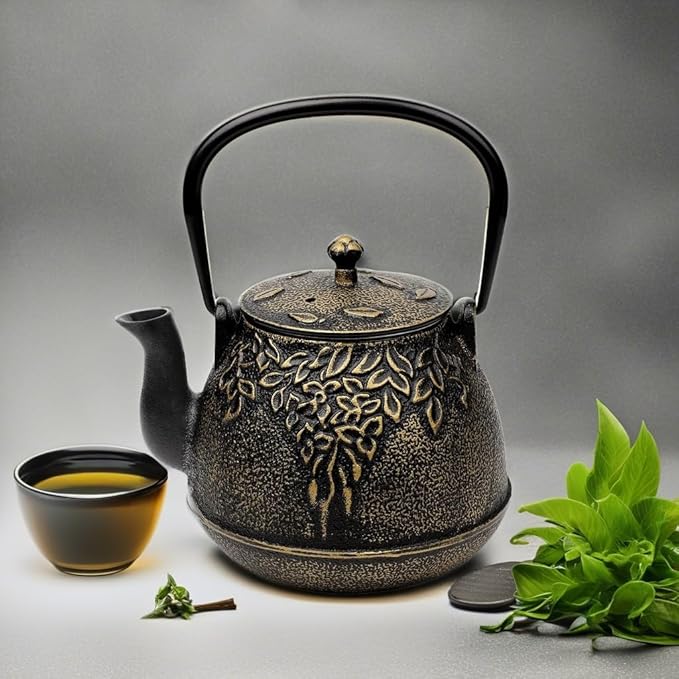 Tea Kettle, Toptier Japanese Cast Iron Tea Kettle for Stove Top, Stovetop Safe Cast Iron Teapot with Infusers for Loose Tea, 40 Ounce (1200 ml), Black - Bloomnest
