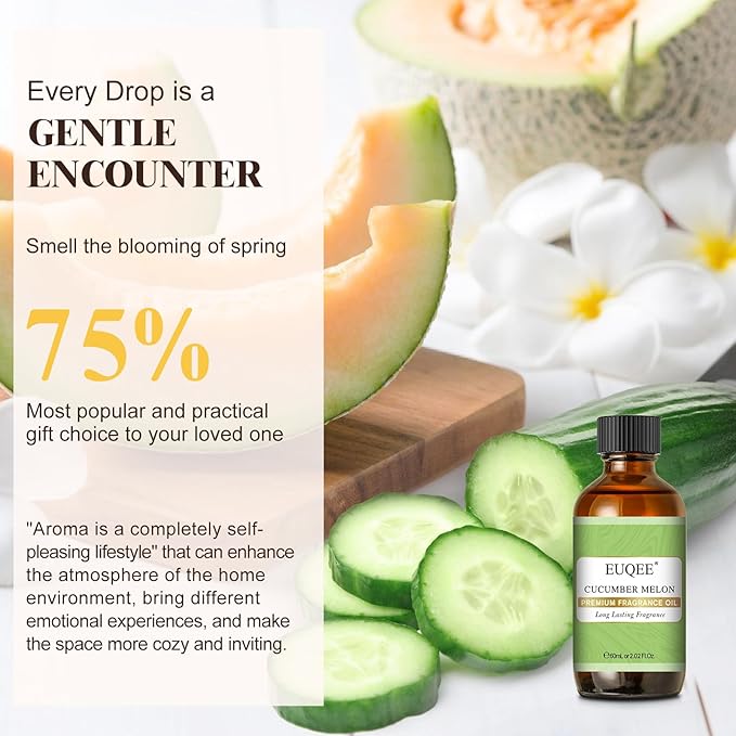 EUQEE Cucumber Melon Fragrance Oil, Premium Cucumber Melon Essential Oil 2.02 Fl oz/ 60ml with Glass Dropper for Diffuser, DIY Soap, Candle Making - Bloomnest