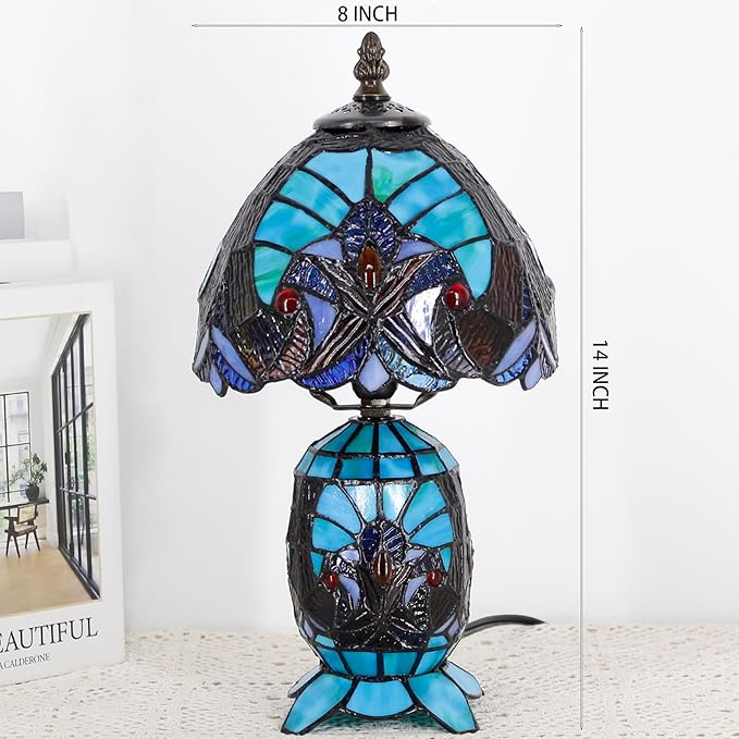 Small Tiffany Lamp Stained Glass Table Lamp Mini Mother Daughter Vase Desk Accent Light for Bedroom Bedside Reading Home Antique Style Decor 8X14 Inches (Green) - Bloomnest