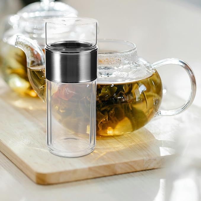 Double Glass Tea Infuser Bottle with Integrated Strainer Tea Separation Cup for Loose Leaf Tea Safe High Borosilicate Glass Versatile for Tea and Infused - Bloomnest