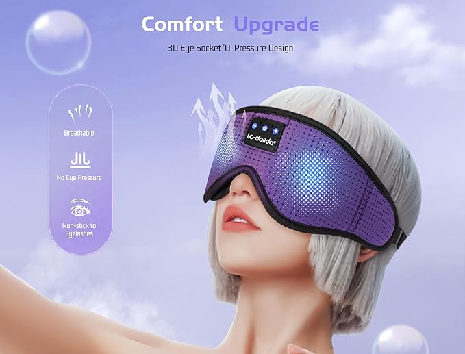 LC-dolida Sleep Mask with Bluetooth Headphones Bluetooth Sleep Mask Sleep Headphones,3D Eye Mask for Sleeping Mask Music Sleeping Headphones for Side Sleepers Meditation Gifts Gadgets for Men Women - Bloomnest