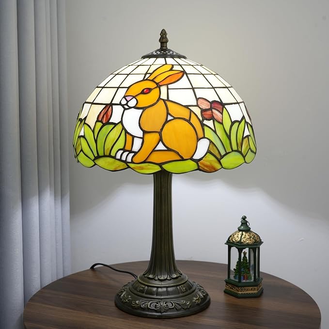 Uniquel Cute Brown Rabbit Tiffany Lamp Retro Style Stained Glass Table Lamp Vintage Aesthetic Bedside Lamps For Bedroom Nightstand Night Stand Lighting Reading Unusual Kids Decor Desk Lamp 12 Inch - Bloomnest