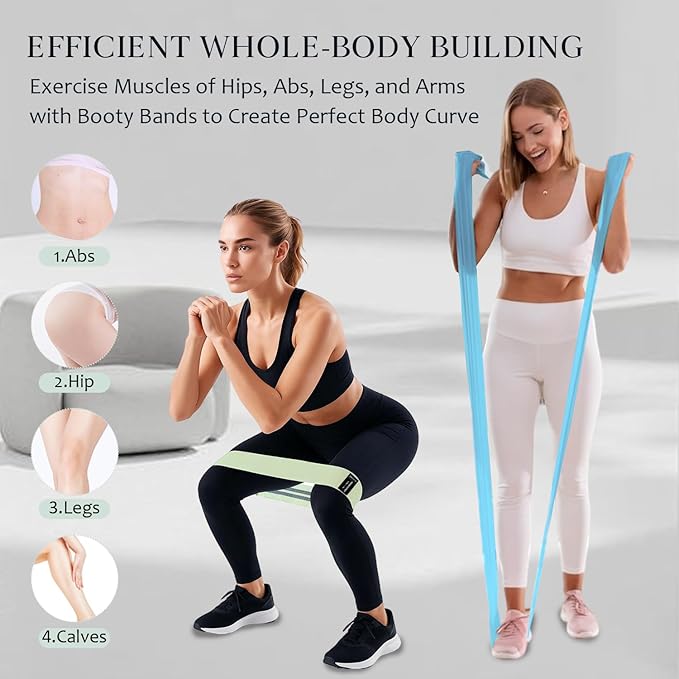 Wide Fabric Resistance Bands for Working Out, 3 Level Non-Slip Exercise Booty Bands for Women & Men Leg and Glutes with Hair Ties and Tape Measure - for Home Gym Workout, Yoga, Pilates - Bloomnest