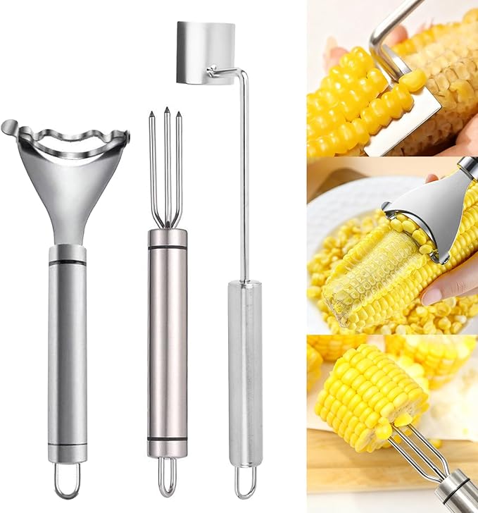 3 Pcs Corn Tool Set – Upgraded Corn Peeler for Corn on the Cob,Corn Holder, Corn Cob Stripper Tool,Multi-Use Corn Cob Stripper Tool for Home Kitchen, Outdoor Barbecues & Camping - Bloomnest