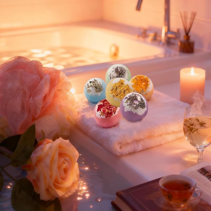 Natural Dried Flower Bath Bombs Gift Set - Lavender, Rose, Lemon,Aromatherapy, Wife or Girls Birthday Gift Ideas Gift Preferred - Bloomnest