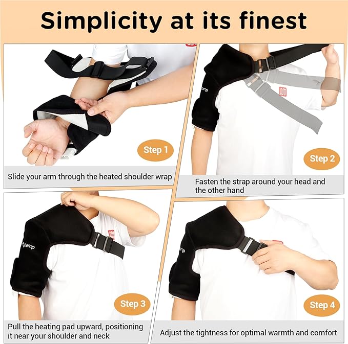 Comfytemp Shoulder Heating Pad for Rotator Cuff Pain Relief, Heated Shoulder Wrap for Frozen Shoulder Heated Brace, Birthday Gifts for Mom Women, 3 Heat Settings, 2H Auto-Off (S/M) - Bloomnest