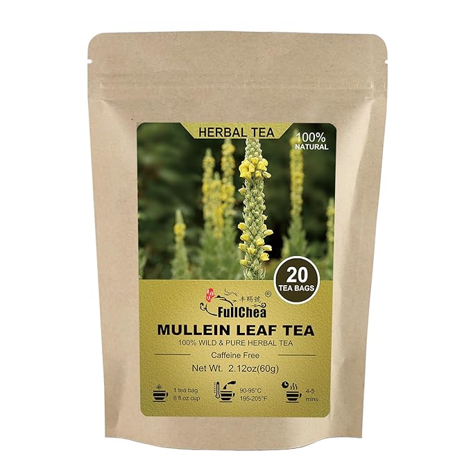 FullChea - Mullein Leaf Tea Bags, 20 Teabags, 3g/bag For Lungs - Non-GMO - Caffeine-free - Natural Healthy Herbal Tea - Bloomnest