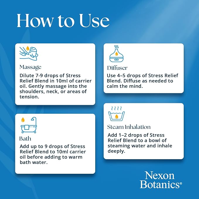 Stress Relief Essential Oil Blend 30 ml - Stress Relief & Calm Essential Oil for Diffusers & Aromatherapy - Promotes Relaxation & Rest - Nexon Botanics - Bloomnest