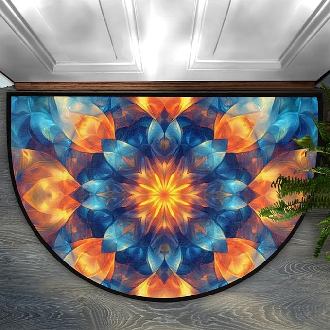 Half Round Door Mat, Vibrant Mandala Half Circle Rug for Home Decor Floor Indoor Outdoor Non-Slip Washable Half Moon Rug Doormat 36X24 Inch - Bloomnest