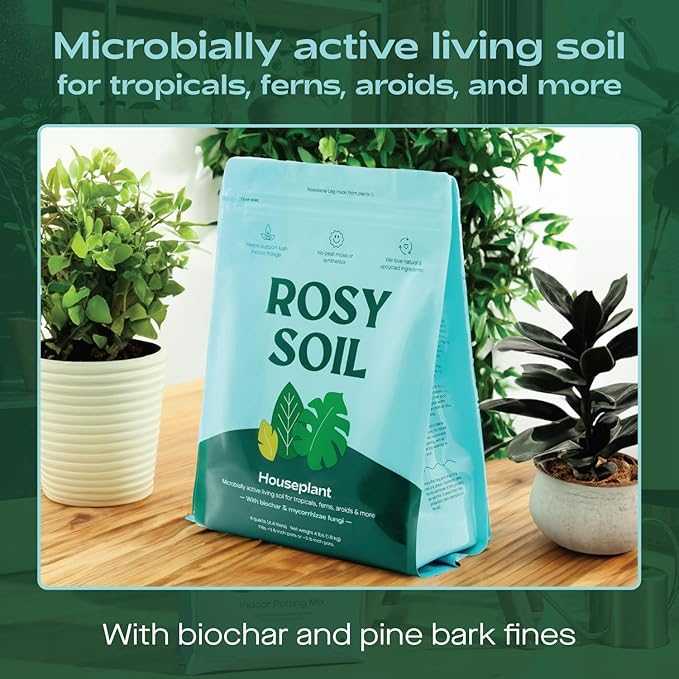 Rosy Soil Indoor Potting Soil for House Plants - Organic Potting Soil Mix for Indoor Plants - Enriched w/Root-Boosting Biochar for Foliage Plants, Flowers, Herbs - Peat Free, Less Prone to Gnats - 4qt - Bloomnest