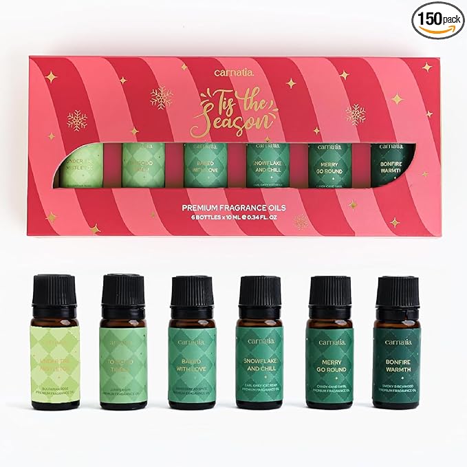 Carnatia Christmas Aroma Oil Set – 6 Cozy & Uplifting Scents for Diffusers, Relaxation & a Warm, Inviting Atmosphere | Festive Essential Oils for Home & Holiday Gifting! - Bloomnest