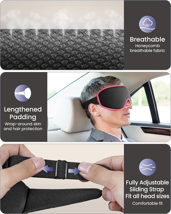 WAOAW Sleep Mask for Men Women: Blackout Eye Masks for Sleep - 3D Breathable Soft Comfortable Eye Mask for Travel - Adjustable Light Blocking Night Masks for Sleeping